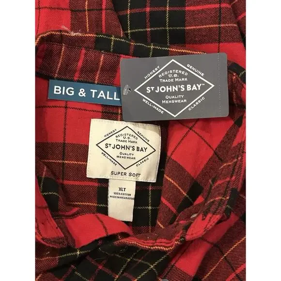 NWT St. John's Bay Red Plaid Signature Flannel Men's size XLT - Picture 5 of 6